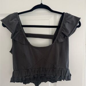 Gray Ruffled Women's Top